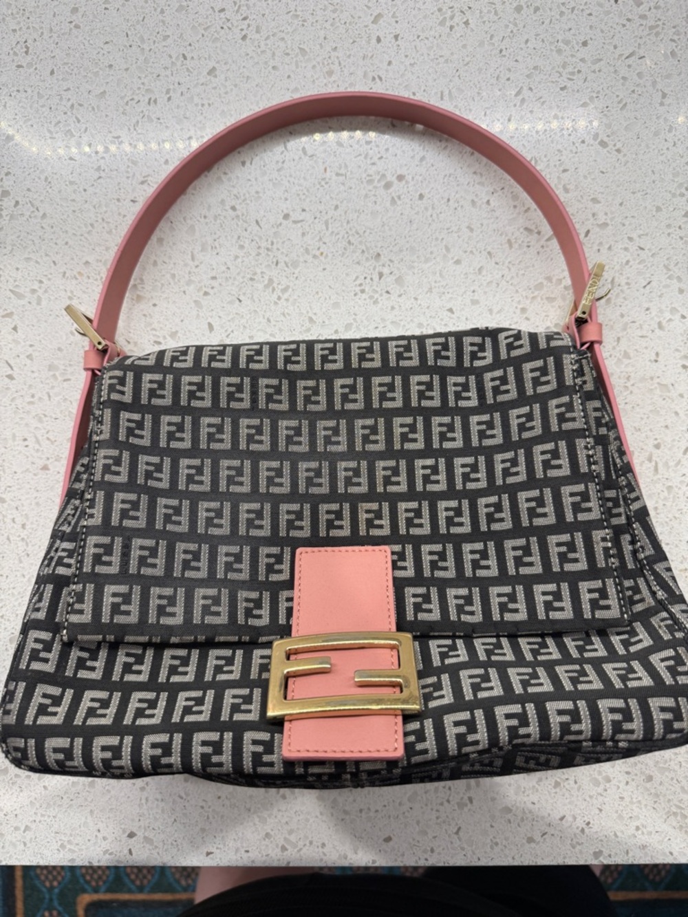 Fendi Medium Canvas/Fabric Black Zucchino Mamma Baguette Shoulder Bag